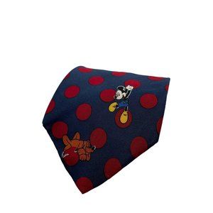 Mickey Disney Balancine Inc Blue Red Polka Dot Silk Classic Necktie Goofy Pluto